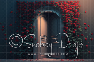 Ornate Door with Roses Fabric Backdrop-Fabric Photography Backdrop-Snobby Drops Fabric Backdrops for Photography, Exclusive Designs by Tara Mapes Photography, Enchanted Eye Creations by Tara Mapes, photography backgrounds, photography backdrops, fast shipping, US backdrops, cheap photography backdrops