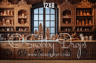 Ornate Gingerbread Kitchen Fabric Backdrop-Fabric Photography Backdrop-Snobby Drops Fabric Backdrops for Photography, Exclusive Designs by Tara Mapes Photography, Enchanted Eye Creations by Tara Mapes, photography backgrounds, photography backdrops, fast shipping, US backdrops, cheap photography backdrops