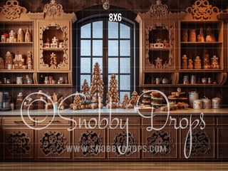 Ornate Gingerbread Kitchen Fabric Backdrop-Fabric Photography Backdrop-Snobby Drops Fabric Backdrops for Photography, Exclusive Designs by Tara Mapes Photography, Enchanted Eye Creations by Tara Mapes, photography backgrounds, photography backdrops, fast shipping, US backdrops, cheap photography backdrops