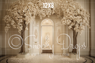 Ornate Ivory Door with Flowers Fabric Backdrop-Fabric Photography Backdrop-Snobby Drops Fabric Backdrops for Photography, Exclusive Designs by Tara Mapes Photography, Enchanted Eye Creations by Tara Mapes, photography backgrounds, photography backdrops, fast shipping, US backdrops, cheap photography backdrops