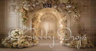 Ornate Ivory Door with Roses Fabric Backdrop-Fabric Photography Backdrop-Snobby Drops Fabric Backdrops for Photography, Exclusive Designs by Tara Mapes Photography, Enchanted Eye Creations by Tara Mapes, photography backgrounds, photography backdrops, fast shipping, US backdrops, cheap photography backdrops
