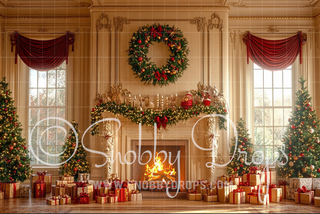 Ornate Ivory Christmas Fireplace Fabric Backdrop-Fabric Photography Backdrop-Snobby Drops Fabric Backdrops for Photography, Exclusive Designs by Tara Mapes Photography, Enchanted Eye Creations by Tara Mapes, photography backgrounds, photography backdrops, fast shipping, US backdrops, cheap photography backdrops