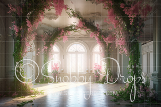 Ornate Room with Ivy and Flowers Fabric Backdrop-Fabric Photography Backdrop-Snobby Drops Fabric Backdrops for Photography, Exclusive Designs by Tara Mapes Photography, Enchanted Eye Creations by Tara Mapes, photography backgrounds, photography backdrops, fast shipping, US backdrops, cheap photography backdrops