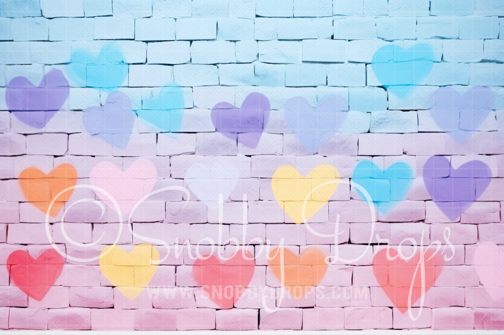 Spray Painted Red & Pink Hearts on Brick Valentine Fabric Backdrop – Snobby  Drops