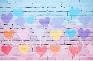 Painted Hearts on Brick Wall Valentine Fabric Backdrop-Fabric Photography Backdrop-Snobby Drops Fabric Backdrops for Photography, Exclusive Designs by Tara Mapes Photography, Enchanted Eye Creations by Tara Mapes, photography backgrounds, photography backdrops, fast shipping, US backdrops, cheap photography backdrops