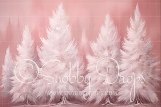 Painted Pink and White Christmas Trees Fabric Backdrop-Fabric Photography Backdrop-Snobby Drops Fabric Backdrops for Photography, Exclusive Designs by Tara Mapes Photography, Enchanted Eye Creations by Tara Mapes, photography backgrounds, photography backdrops, fast shipping, US backdrops, cheap photography backdrops