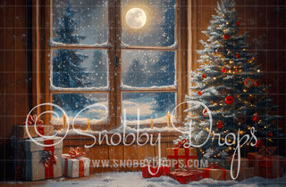 Painterly Christmas Window Fabric Backdrop-Fabric Photography Backdrop-Snobby Drops Fabric Backdrops for Photography, Exclusive Designs by Tara Mapes Photography, Enchanted Eye Creations by Tara Mapes, photography backgrounds, photography backdrops, fast shipping, US backdrops, cheap photography backdrops