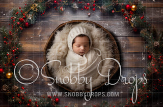 Painterly Christmas Wreath Newborn Rubber Backed Floor Wee Drop-Newborn Rubber Backed Photography Floor-Snobby Drops Fabric Backdrops for Photography, Exclusive Designs by Tara Mapes Photography, Enchanted Eye Creations by Tara Mapes, photography backgrounds, photography backdrops, fast shipping, US backdrops, cheap photography backdrops