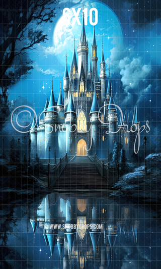 Painterly Princess Castle at Night Fabric Backdrop Sweep-Fabric Photography Sweep-Snobby Drops Fabric Backdrops for Photography, Exclusive Designs by Tara Mapes Photography, Enchanted Eye Creations by Tara Mapes, photography backgrounds, photography backdrops, fast shipping, US backdrops, cheap photography backdrops