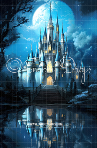 Painterly Princess Castle at Night Fabric Backdrop Sweep-Fabric Photography Sweep-Snobby Drops Fabric Backdrops for Photography, Exclusive Designs by Tara Mapes Photography, Enchanted Eye Creations by Tara Mapes, photography backgrounds, photography backdrops, fast shipping, US backdrops, cheap photography backdrops