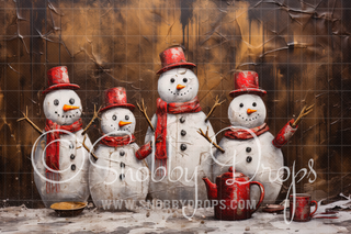 Painterly Snow Family Hot Chocolate Fabric Backdrop-Fabric Photography Backdrop-Snobby Drops Fabric Backdrops for Photography, Exclusive Designs by Tara Mapes Photography, Enchanted Eye Creations by Tara Mapes, photography backgrounds, photography backdrops, fast shipping, US backdrops, cheap photography backdrops