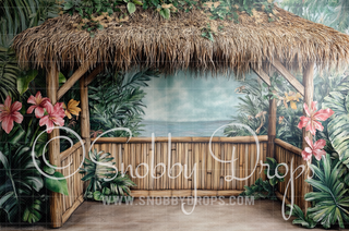 Painterly Tiki Hut Fabric Backdrop-Fabric Photography Backdrop-Snobby Drops Fabric Backdrops for Photography, Exclusive Designs by Tara Mapes Photography, Enchanted Eye Creations by Tara Mapes, photography backgrounds, photography backdrops, fast shipping, US backdrops, cheap photography backdrops