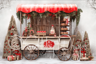 Painterly Vintage Hot Chocolate Cart Fabric Backdrop-Fabric Photography Backdrop-Snobby Drops Fabric Backdrops for Photography, Exclusive Designs by Tara Mapes Photography, Enchanted Eye Creations by Tara Mapes, photography backgrounds, photography backdrops, fast shipping, US backdrops, cheap photography backdrops