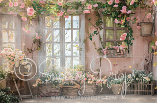 Pale Pink Flowers Room Spring Fabric Backdrop-Fabric Photography Backdrop-Snobby Drops Fabric Backdrops for Photography, Exclusive Designs by Tara Mapes Photography, Enchanted Eye Creations by Tara Mapes, photography backgrounds, photography backdrops, fast shipping, US backdrops, cheap photography backdrops