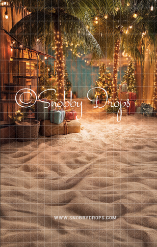 Palms on Beach Christmas Fabric Backdrop Sweep-Fabric Photography Sweep-Snobby Drops Fabric Backdrops for Photography, Exclusive Designs by Tara Mapes Photography, Enchanted Eye Creations by Tara Mapes, photography backgrounds, photography backdrops, fast shipping, US backdrops, cheap photography backdrops