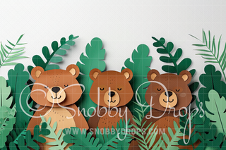 Paper Art Bears on White Fabric Backdrop-Fabric Photography Backdrop-Snobby Drops Fabric Backdrops for Photography, Exclusive Designs by Tara Mapes Photography, Enchanted Eye Creations by Tara Mapes, photography backgrounds, photography backdrops, fast shipping, US backdrops, cheap photography backdrops