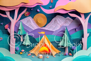 Paper Art Camping Tent Fabric Backdrop-Fabric Photography Backdrop-Snobby Drops Fabric Backdrops for Photography, Exclusive Designs by Tara Mapes Photography, Enchanted Eye Creations by Tara Mapes, photography backgrounds, photography backdrops, fast shipping, US backdrops, cheap photography backdrops