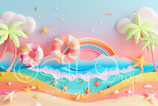 Paper Art Colorful Beach Backdrop-Fabric Photography Backdrop-Snobby Drops Fabric Backdrops for Photography, Exclusive Designs by Tara Mapes Photography, Enchanted Eye Creations by Tara Mapes, photography backgrounds, photography backdrops, fast shipping, US backdrops, cheap photography backdrops