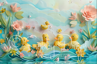 Paper Art Duckies Fabric Backdrop-Fabric Photography Backdrop-Snobby Drops Fabric Backdrops for Photography, Exclusive Designs by Tara Mapes Photography, Enchanted Eye Creations by Tara Mapes, photography backgrounds, photography backdrops, fast shipping, US backdrops, cheap photography backdrops
