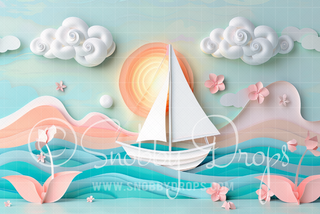 Paper Art Enchanted Boat Fabric Backdrop-Fabric Photography Backdrop-Snobby Drops Fabric Backdrops for Photography, Exclusive Designs by Tara Mapes Photography, Enchanted Eye Creations by Tara Mapes, photography backgrounds, photography backdrops, fast shipping, US backdrops, cheap photography backdrops