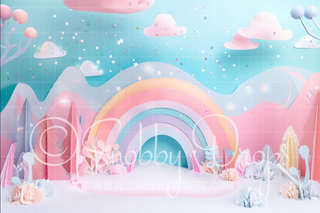 Paper Art Enchanted Rainbow Land Fabric Backdrop-Fabric Photography Backdrop-Snobby Drops Fabric Backdrops for Photography, Exclusive Designs by Tara Mapes Photography, Enchanted Eye Creations by Tara Mapes, photography backgrounds, photography backdrops, fast shipping, US backdrops, cheap photography backdrops