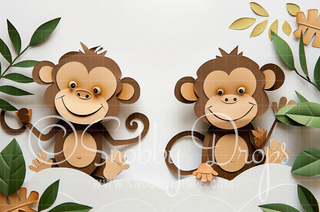 Paper Art Monkeys on White Fabric Backdrop-Fabric Photography Backdrop-Snobby Drops Fabric Backdrops for Photography, Exclusive Designs by Tara Mapes Photography, Enchanted Eye Creations by Tara Mapes, photography backgrounds, photography backdrops, fast shipping, US backdrops, cheap photography backdrops