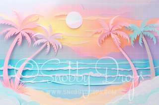 Paper Art Palm Trees Beach Backdrop-Fabric Photography Backdrop-Snobby Drops Fabric Backdrops for Photography, Exclusive Designs by Tara Mapes Photography, Enchanted Eye Creations by Tara Mapes, photography backgrounds, photography backdrops, fast shipping, US backdrops, cheap photography backdrops