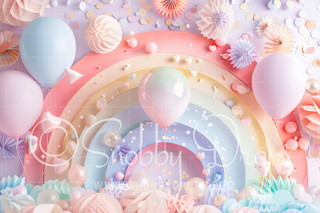 Paper Art Pastel Balloons and Rainbow Backdrop-Fabric Photography Backdrop-Snobby Drops Fabric Backdrops for Photography, Exclusive Designs by Tara Mapes Photography, Enchanted Eye Creations by Tara Mapes, photography backgrounds, photography backdrops, fast shipping, US backdrops, cheap photography backdrops