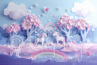 Paper Art Pastel Unicorn Fabric Backdrop-Fabric Photography Backdrop-Snobby Drops Fabric Backdrops for Photography, Exclusive Designs by Tara Mapes Photography, Enchanted Eye Creations by Tara Mapes, photography backgrounds, photography backdrops, fast shipping, US backdrops, cheap photography backdrops