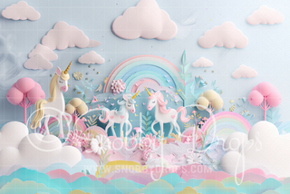 Paper Art Pastel Unicorns Fabric Backdrop-Fabric Photography Backdrop-Snobby Drops Fabric Backdrops for Photography, Exclusive Designs by Tara Mapes Photography, Enchanted Eye Creations by Tara Mapes, photography backgrounds, photography backdrops, fast shipping, US backdrops, cheap photography backdrops