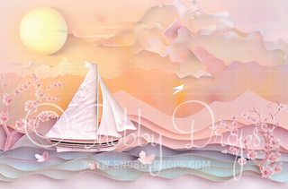 Paper Art Sail Boat Fabric Backdrop-Fabric Photography Backdrop-Snobby Drops Fabric Backdrops for Photography, Exclusive Designs by Tara Mapes Photography, Enchanted Eye Creations by Tara Mapes, photography backgrounds, photography backdrops, fast shipping, US backdrops, cheap photography backdrops