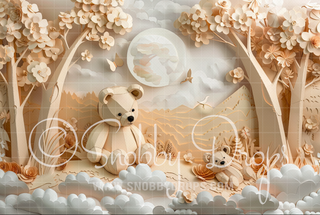 Paper Art Teddy Bear Clouds Backdrop-Fabric Photography Backdrop-Snobby Drops Fabric Backdrops for Photography, Exclusive Designs by Tara Mapes Photography, Enchanted Eye Creations by Tara Mapes, photography backgrounds, photography backdrops, fast shipping, US backdrops, cheap photography backdrops