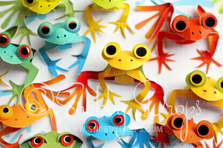 Paper Art Tree Frogs on White Fabric Backdrop-Fabric Photography Backdrop-Snobby Drops Fabric Backdrops for Photography, Exclusive Designs by Tara Mapes Photography, Enchanted Eye Creations by Tara Mapes, photography backgrounds, photography backdrops, fast shipping, US backdrops, cheap photography backdrops