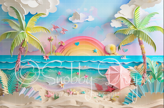 Paper Art Tropical Beach Backdrop-Fabric Photography Backdrop-Snobby Drops Fabric Backdrops for Photography, Exclusive Designs by Tara Mapes Photography, Enchanted Eye Creations by Tara Mapes, photography backgrounds, photography backdrops, fast shipping, US backdrops, cheap photography backdrops