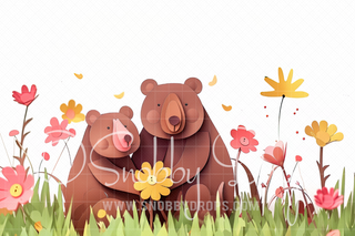 Paper Art Two Bears on White Fabric Backdrop-Fabric Photography Backdrop-Snobby Drops Fabric Backdrops for Photography, Exclusive Designs by Tara Mapes Photography, Enchanted Eye Creations by Tara Mapes, photography backgrounds, photography backdrops, fast shipping, US backdrops, cheap photography backdrops