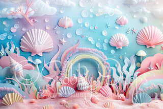 Paper Art Under the Sea Backdrop-Fabric Photography Backdrop-Snobby Drops Fabric Backdrops for Photography, Exclusive Designs by Tara Mapes Photography, Enchanted Eye Creations by Tara Mapes, photography backgrounds, photography backdrops, fast shipping, US backdrops, cheap photography backdrops