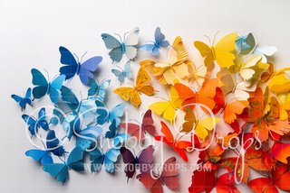 Paper Butterflies on White Fabric Backdrop-Fabric Photography Backdrop-Snobby Drops Fabric Backdrops for Photography, Exclusive Designs by Tara Mapes Photography, Enchanted Eye Creations by Tara Mapes, photography backgrounds, photography backdrops, fast shipping, US backdrops, cheap photography backdrops