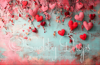 Paper Hearts on Fine Art Wall Valentine Fabric Backdrop-Fabric Photography Backdrop-Snobby Drops Fabric Backdrops for Photography, Exclusive Designs by Tara Mapes Photography, Enchanted Eye Creations by Tara Mapes, photography backgrounds, photography backdrops, fast shipping, US backdrops, cheap photography backdrops