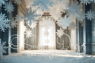 Paper Snowflakes Winter Room Fabric Backdrop-Fabric Photography Backdrop-Snobby Drops Fabric Backdrops for Photography, Exclusive Designs by Tara Mapes Photography, Enchanted Eye Creations by Tara Mapes, photography backgrounds, photography backdrops, fast shipping, US backdrops, cheap photography backdrops