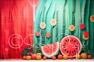 Paper Watermelons Cake Smash Backdrop-Fabric Photography Backdrop-Snobby Drops Fabric Backdrops for Photography, Exclusive Designs by Tara Mapes Photography, Enchanted Eye Creations by Tara Mapes, photography backgrounds, photography backdrops, fast shipping, US backdrops, cheap photography backdrops