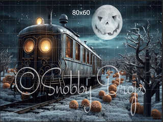 Paranormal Express Christmas Train Halloween Fabric Backdrop-Fabric Photography Backdrop-Snobby Drops Fabric Backdrops for Photography, Exclusive Designs by Tara Mapes Photography, Enchanted Eye Creations by Tara Mapes, photography backgrounds, photography backdrops, fast shipping, US backdrops, cheap photography backdrops