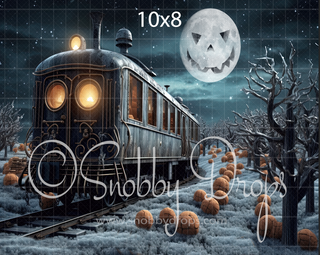 Paranormal Express Christmas Train Halloween Fabric Backdrop-Fabric Photography Backdrop-Snobby Drops Fabric Backdrops for Photography, Exclusive Designs by Tara Mapes Photography, Enchanted Eye Creations by Tara Mapes, photography backgrounds, photography backdrops, fast shipping, US backdrops, cheap photography backdrops