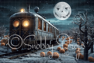 Paranormal Express Christmas Train Halloween Fabric Backdrop-Fabric Photography Backdrop-Snobby Drops Fabric Backdrops for Photography, Exclusive Designs by Tara Mapes Photography, Enchanted Eye Creations by Tara Mapes, photography backgrounds, photography backdrops, fast shipping, US backdrops, cheap photography backdrops