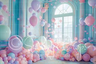 Pastel Balloon Room Fabric Backdrop-Fabric Photography Backdrop-Snobby Drops Fabric Backdrops for Photography, Exclusive Designs by Tara Mapes Photography, Enchanted Eye Creations by Tara Mapes, photography backgrounds, photography backdrops, fast shipping, US backdrops, cheap photography backdrops