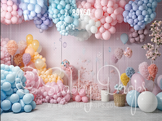 Pastel Balloons Themed Cake Smash Fabric Backdrop-Fabric Photography Backdrop-Snobby Drops Fabric Backdrops for Photography, Exclusive Designs by Tara Mapes Photography, Enchanted Eye Creations by Tara Mapes, photography backgrounds, photography backdrops, fast shipping, US backdrops, cheap photography backdrops