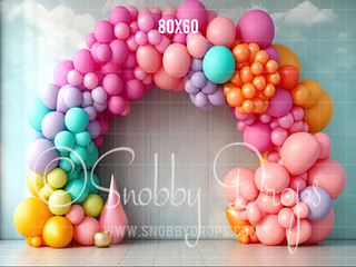 Pastel Birthday Balloon Arch Backdrop-Fabric Photography Backdrop-Snobby Drops Fabric Backdrops for Photography, Exclusive Designs by Tara Mapes Photography, Enchanted Eye Creations by Tara Mapes, photography backgrounds, photography backdrops, fast shipping, US backdrops, cheap photography backdrops