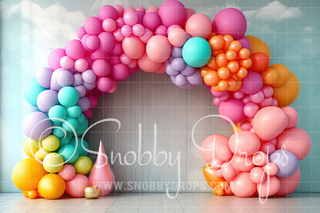 Pastel Birthday Balloon Arch Backdrop-Fabric Photography Backdrop-Snobby Drops Fabric Backdrops for Photography, Exclusive Designs by Tara Mapes Photography, Enchanted Eye Creations by Tara Mapes, photography backgrounds, photography backdrops, fast shipping, US backdrops, cheap photography backdrops