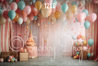 Pastel Birthday Balloons Fabric Backdrop-Fabric Photography Backdrop-Snobby Drops Fabric Backdrops for Photography, Exclusive Designs by Tara Mapes Photography, Enchanted Eye Creations by Tara Mapes, photography backgrounds, photography backdrops, fast shipping, US backdrops, cheap photography backdrops