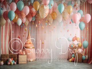 Pastel Birthday Balloons Fabric Backdrop-Fabric Photography Backdrop-Snobby Drops Fabric Backdrops for Photography, Exclusive Designs by Tara Mapes Photography, Enchanted Eye Creations by Tara Mapes, photography backgrounds, photography backdrops, fast shipping, US backdrops, cheap photography backdrops