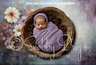 Pastel Blue and Purple Flowers Newborn Fabric Backdrop-Fabric Photography Backdrop-Snobby Drops Fabric Backdrops for Photography, Exclusive Designs by Tara Mapes Photography, Enchanted Eye Creations by Tara Mapes, photography backgrounds, photography backdrops, fast shipping, US backdrops, cheap photography backdrops